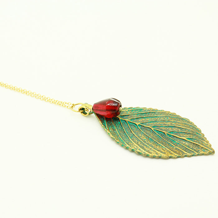 Pomegranate Necklace with Big Leaves