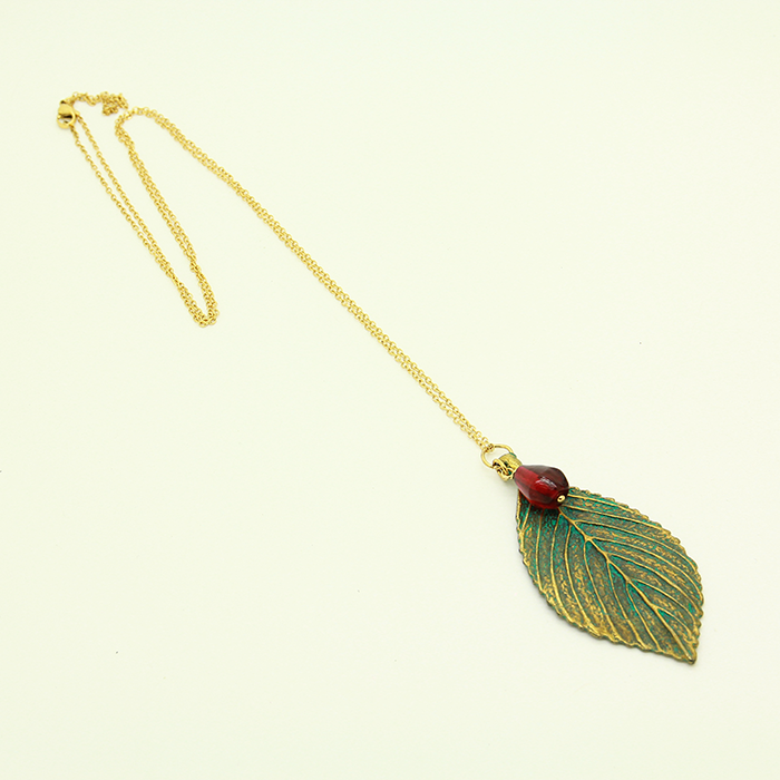 Pomegranate Necklace with Big Leaves