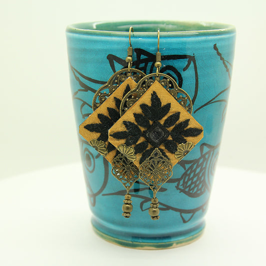 Embroidered Earrings, Ocre color