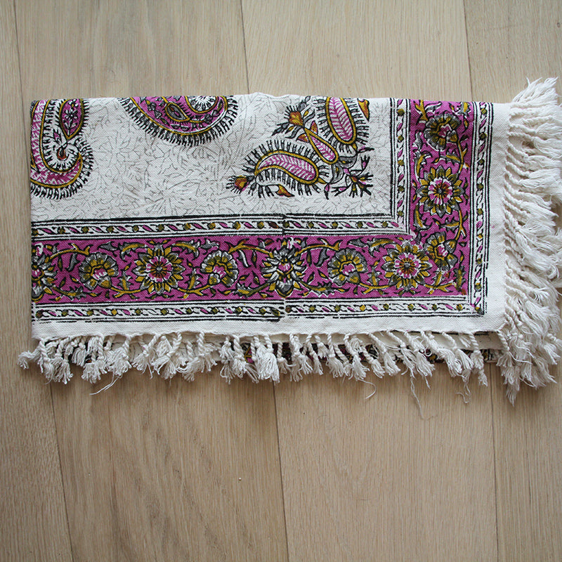 Pink Ghalamkar Handmade Tablecloth, 80x80 cm