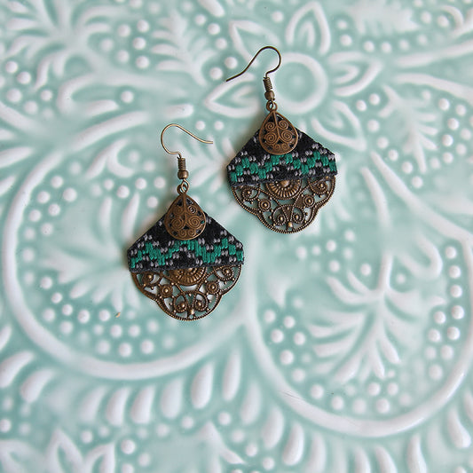 Persian Embroidered Earrings , little green