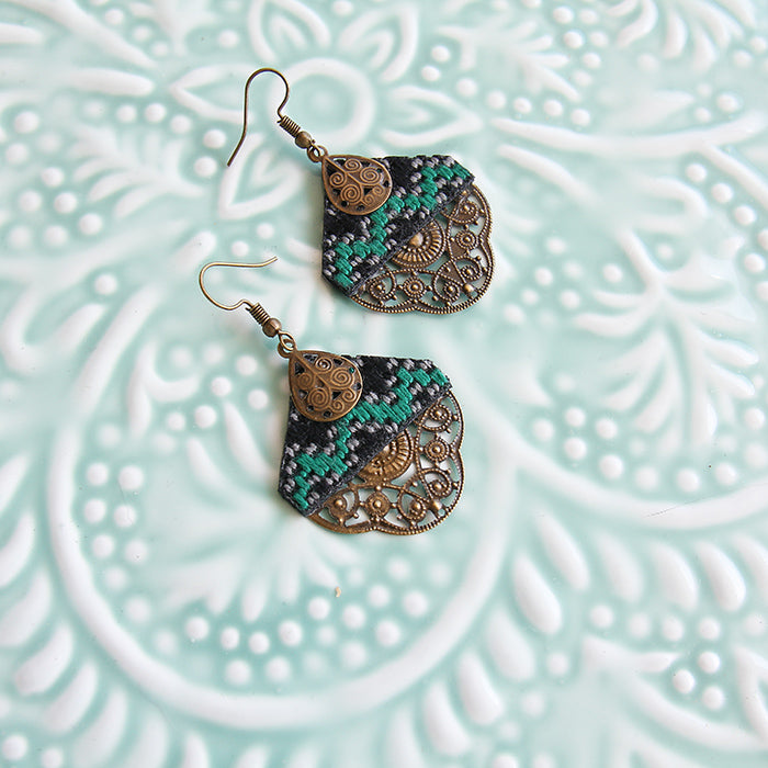 Persian Embroidered Earrings , little green