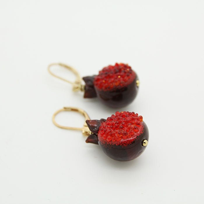 Pomegranate Earrings, Handmade glass