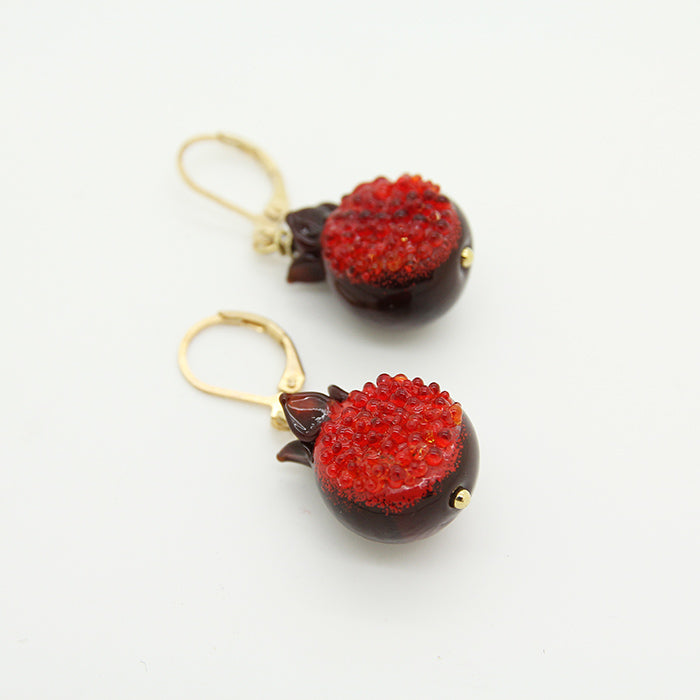 Pomegranate Earrings, Handmade glass