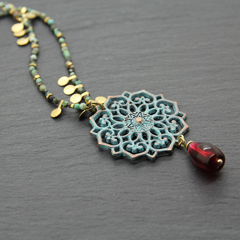 Pomegranate Necklace, Glass Pomegranate, Apatite chain