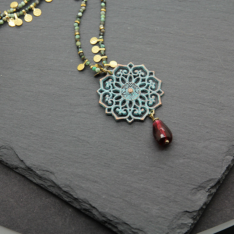 Pomegranate Necklace, Glass Pomegranate, Apatite chain