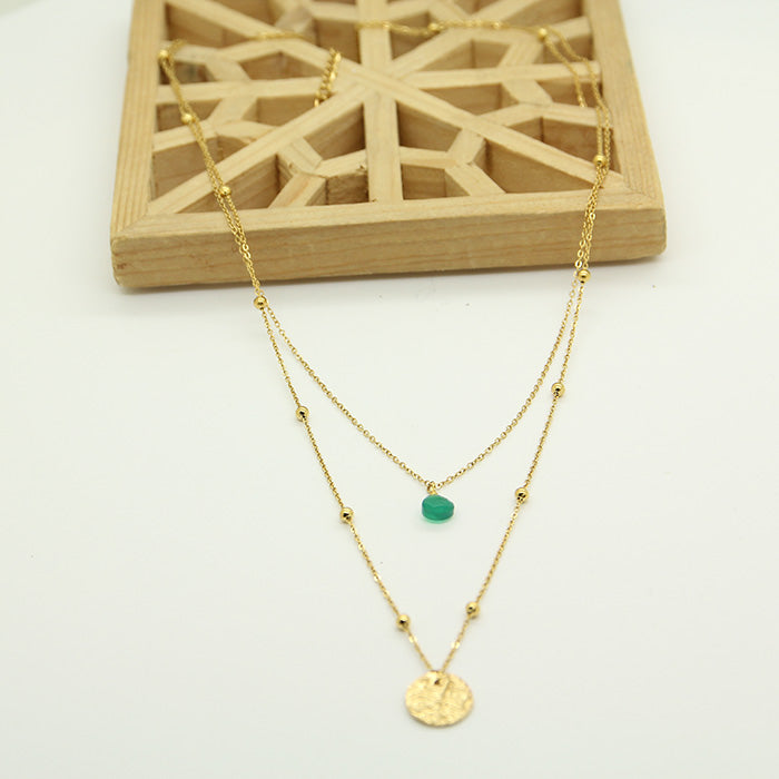 Green agate Double chain Necklace
