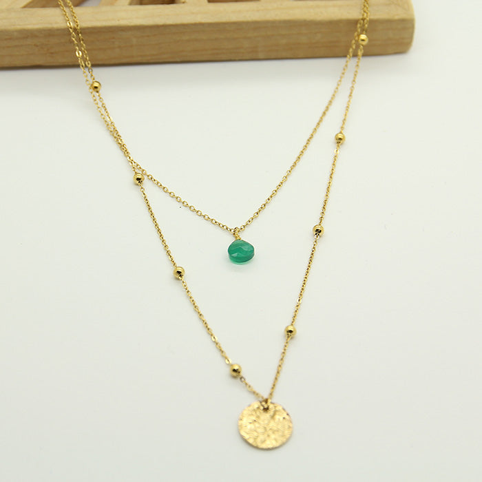 Green agate Double chain Necklace