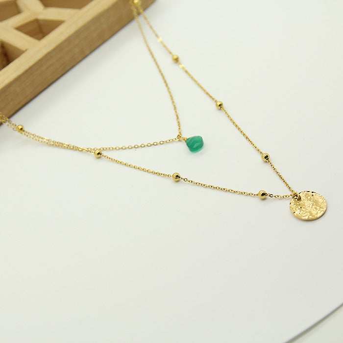 Green agate Double chain Necklace