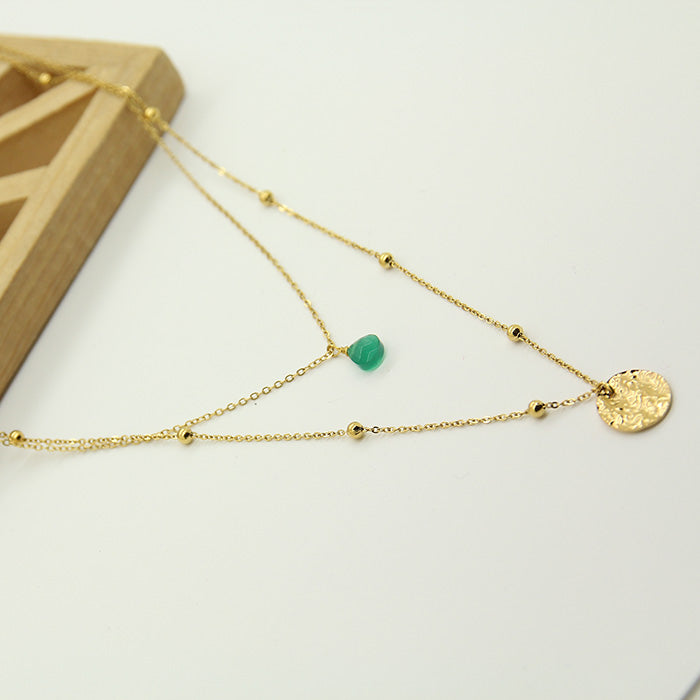 Green agate Double chain Necklace