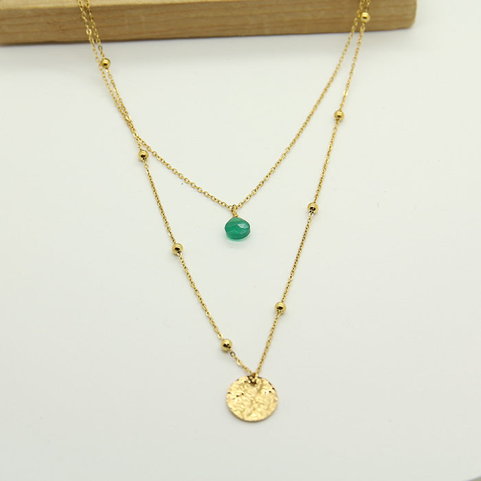 Green agate Double chain Necklace