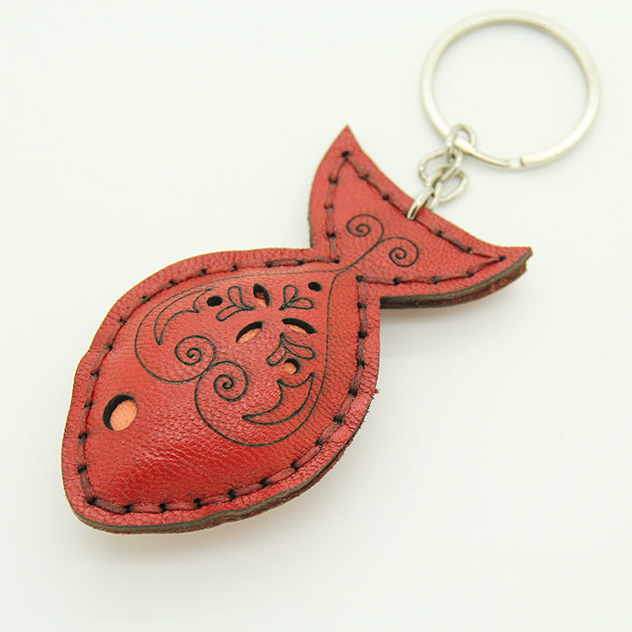 Handmade leather Fish key ring