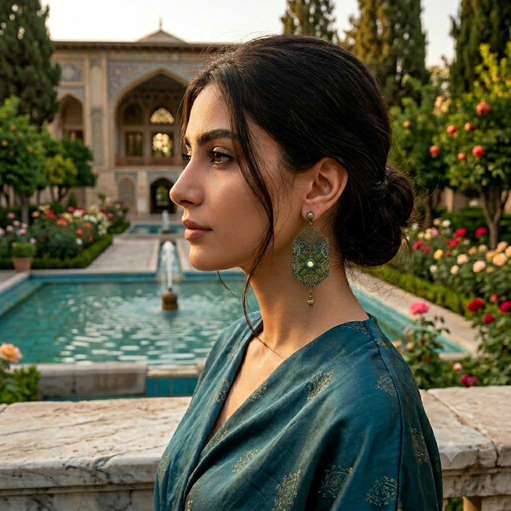 Persian Green hand embroidery Earrings
