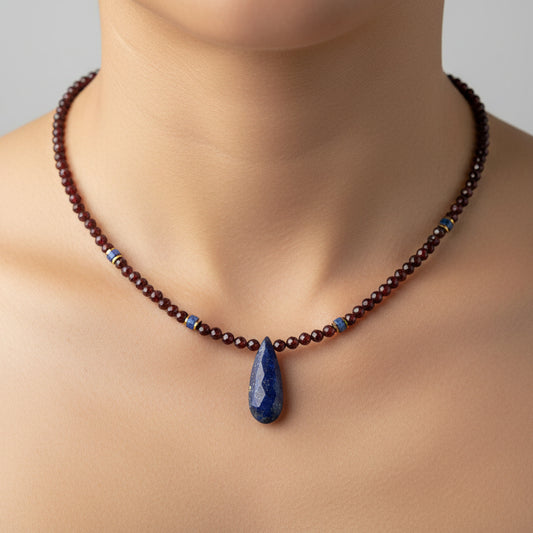 Grenat, Lapis Lazuli Stones Necklace - Yalda Concept Store Persan