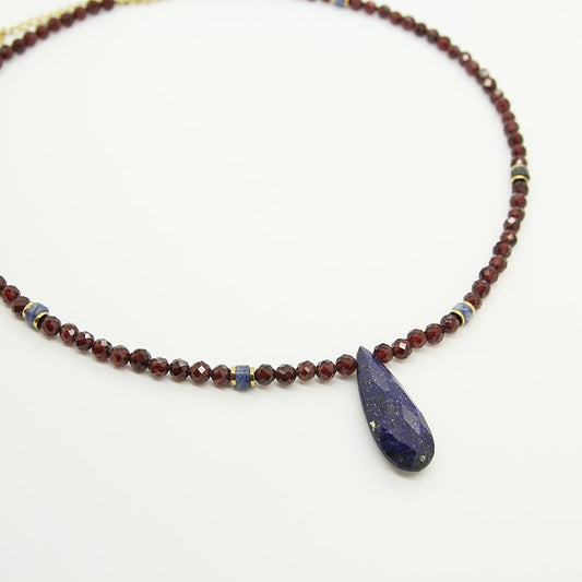 Grenat, Lapis Lazuli Stones Necklace