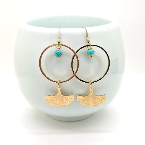 Turquoise Stones Ginkgo earrings