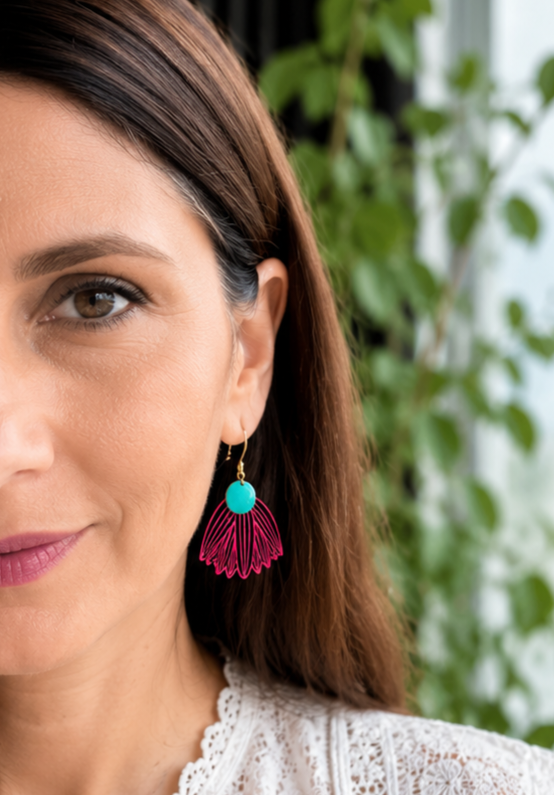 Pink Tulip and Turquoise drop Earrings - Yalda Concept Store Persan