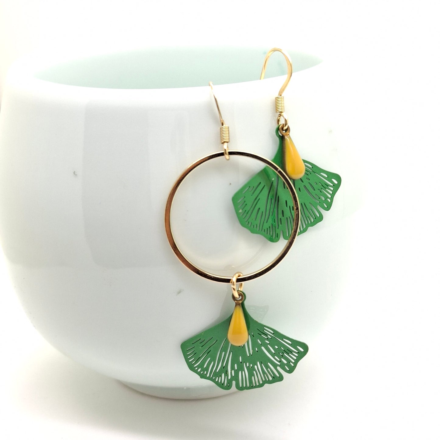 Green Ginkgo earrings