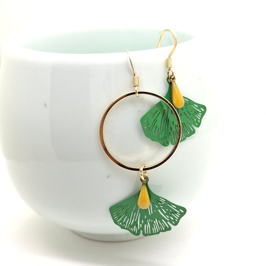 Green Ginkgo earrings