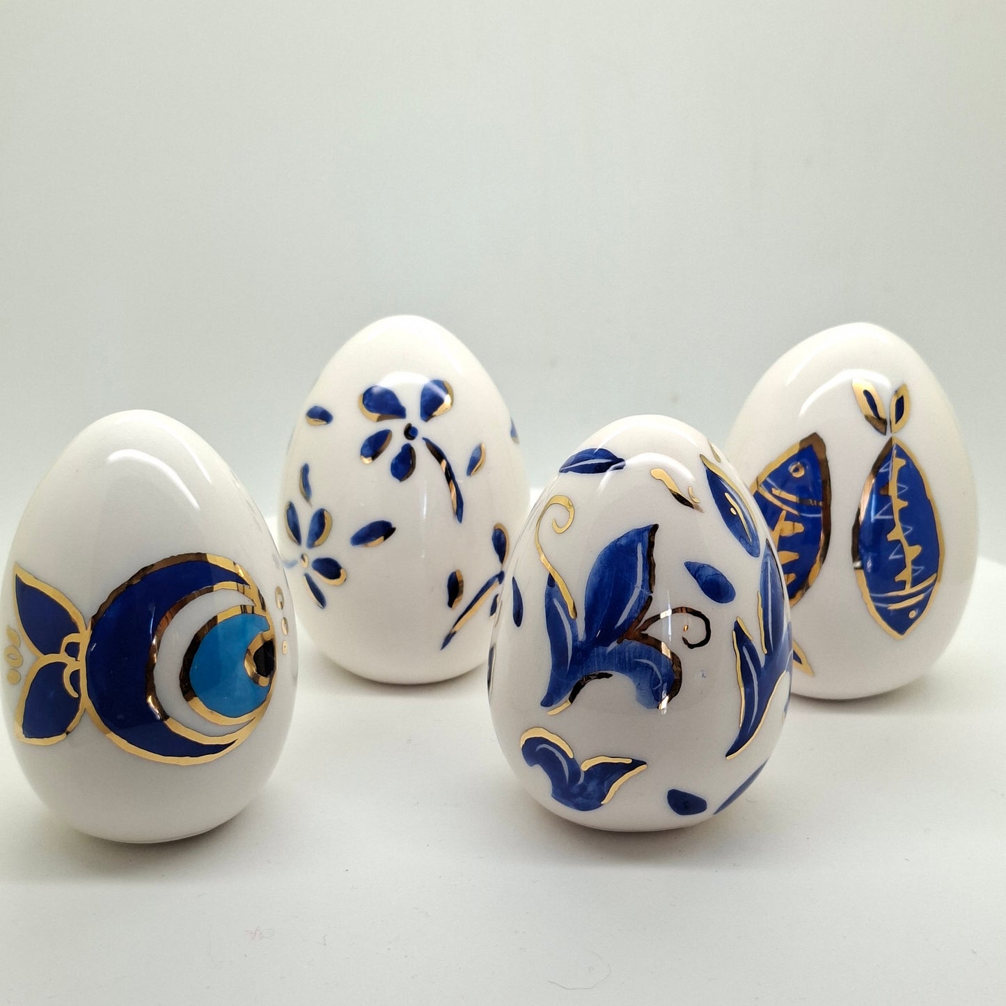 Set of 4 Handmade Ceramic Eggs, Blue Bird - Yalda Concept Store Persan
