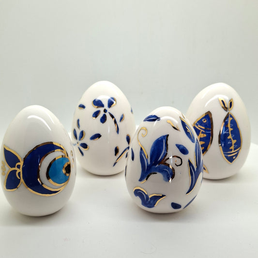 Set of 4 Handmade Ceramic Eggs, Blue Bird - Yalda Concept Store Persan