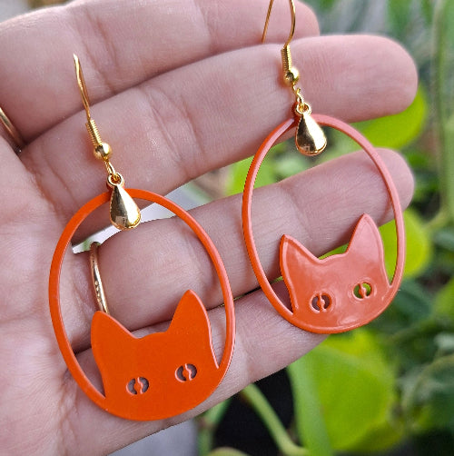 Orange Cat Earrings