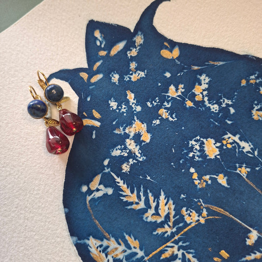 Pomegranate and Lapis Earrings
