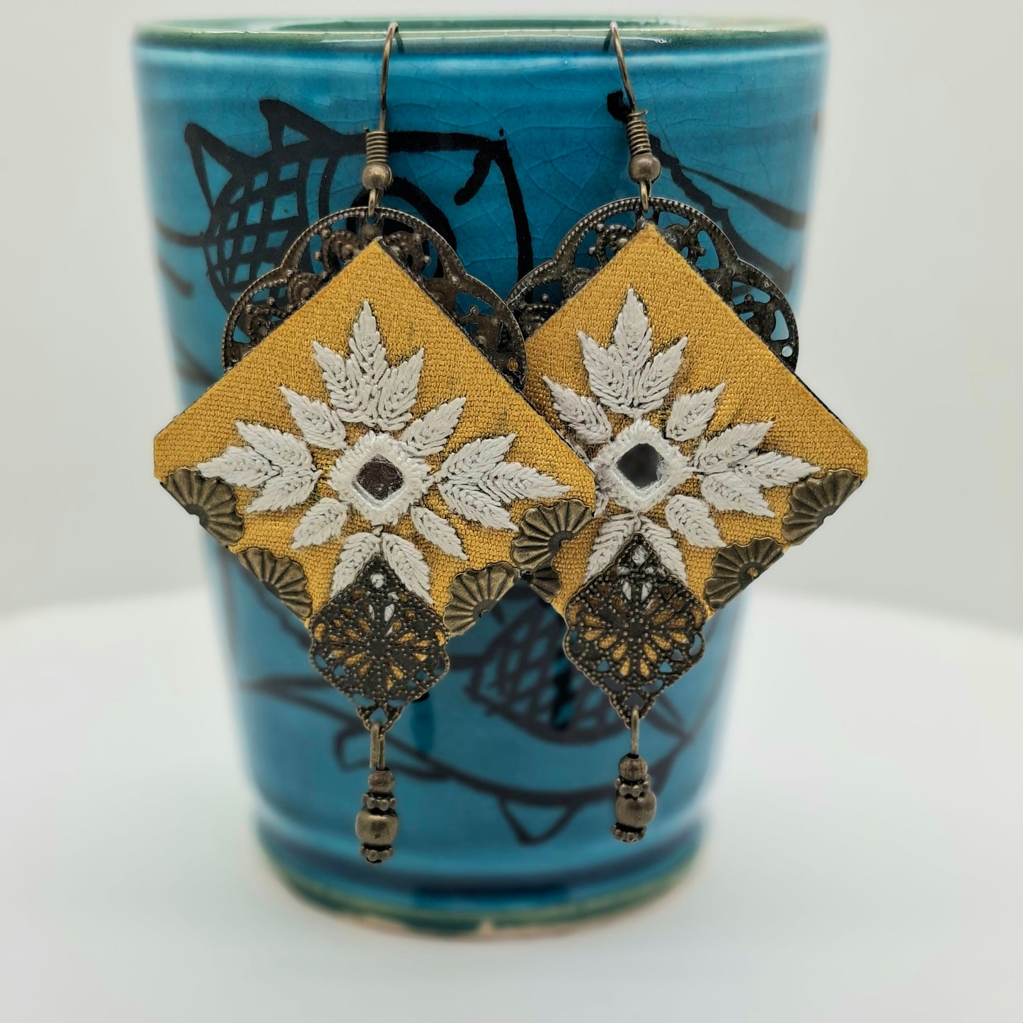 Embroidered Earrings, Red