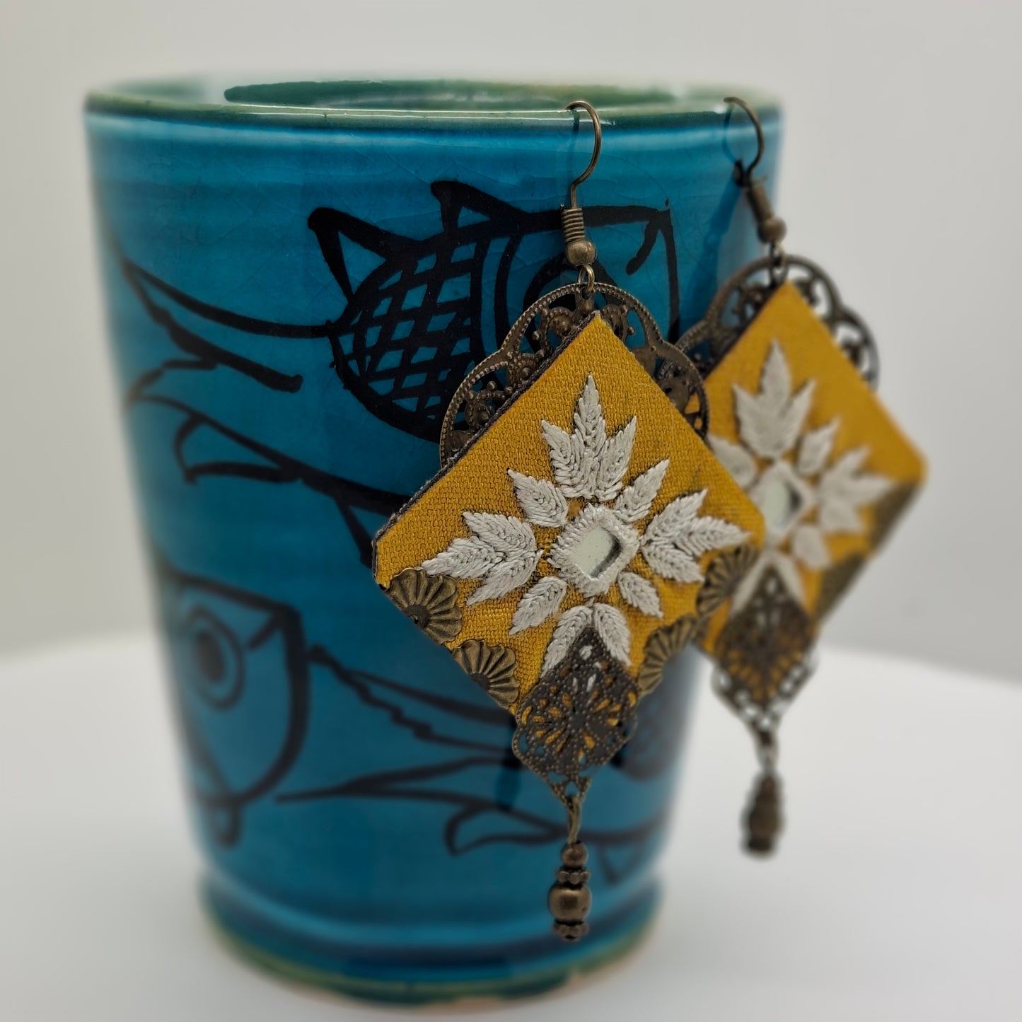 Embroidered Earrings, Red