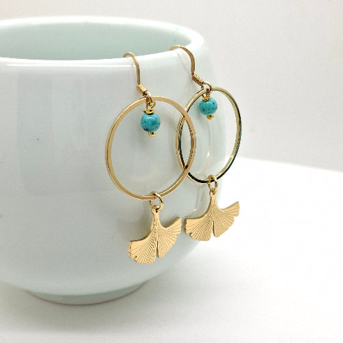 Turquoise Stones Ginkgo earrings