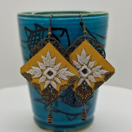 Embroidered Earrings, Red