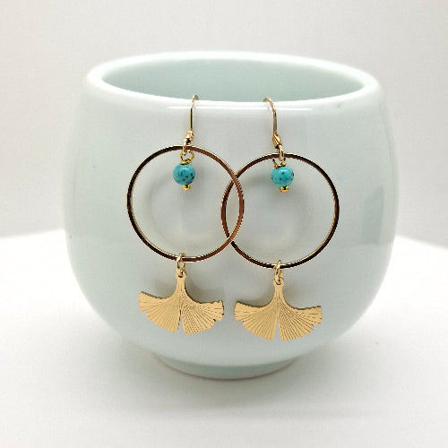 Turquoise Stones Ginkgo earrings