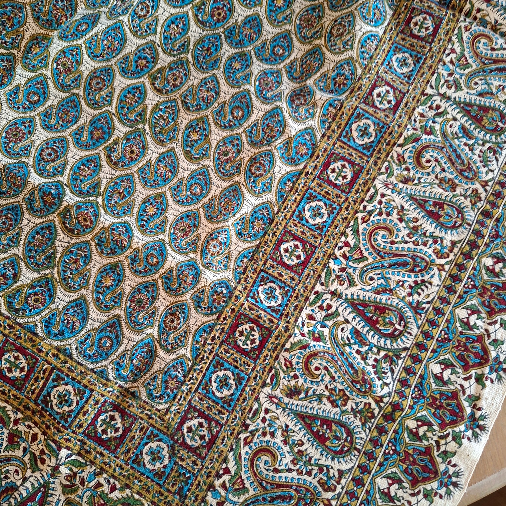 Handmade Tablecloth, Blue Motifs Ghalamkar 100x150 cm - Yalda Concept Store Persan