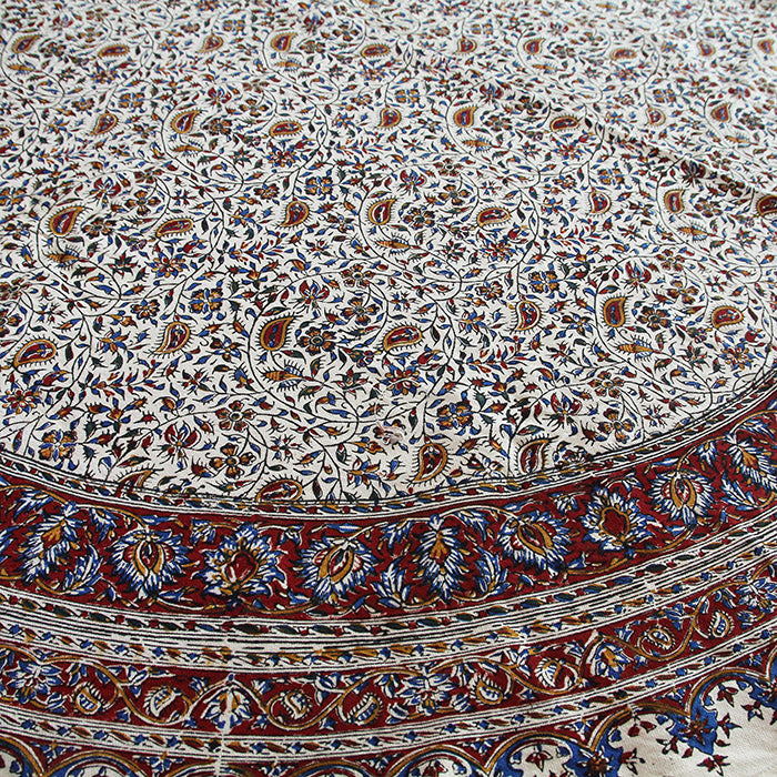 Round Red Ghalamkar, Handmade Tablecloth 150x150 cm - Yalda Concept Store Persan