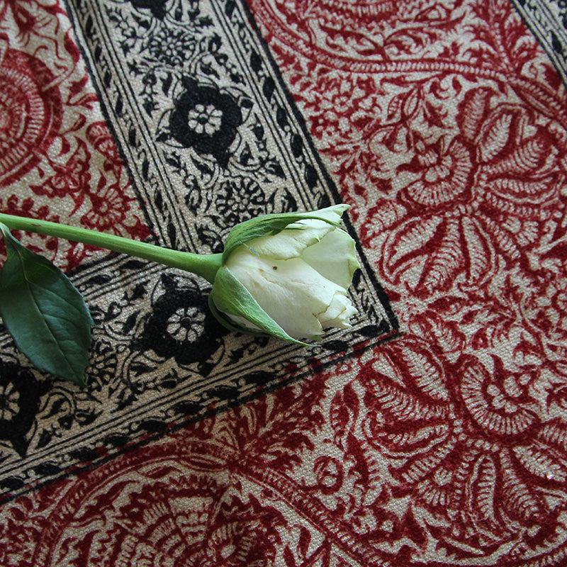 Red Ghalamkar, Handmade Tablecloth 100x100 cm