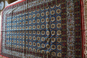 Handmade Tablecloth, Blue Motifs Ghalamkar 200x150 cm