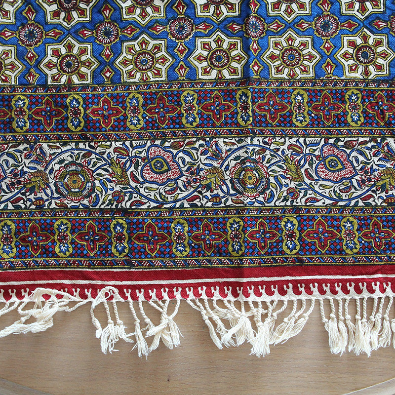 Handmade Tablecloth, Blue Motifs Ghalamkar 100x150 cm