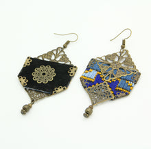 Load image into Gallery viewer, Handmade Embroidered Hexagon Earrings, Blue
