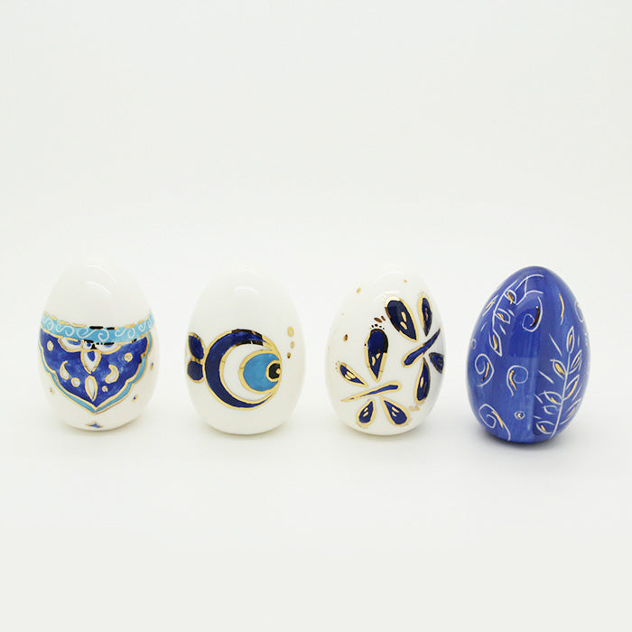 Set of 4 Handmade Ceramic Eggs, Bleu Libellule