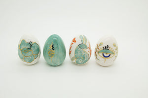 Set of 4 Handmade Ceramic Eggs, Mint Rabbit