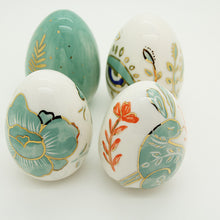 Load image into Gallery viewer, Set of 4 Handmade Ceramic Eggs, Mint Rabbit
