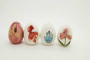 Set of 4 Handmade Ceramic Eggs, Red Fish