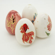 Load image into Gallery viewer, Set of 4 Handmade Ceramic Eggs, Red Fish
