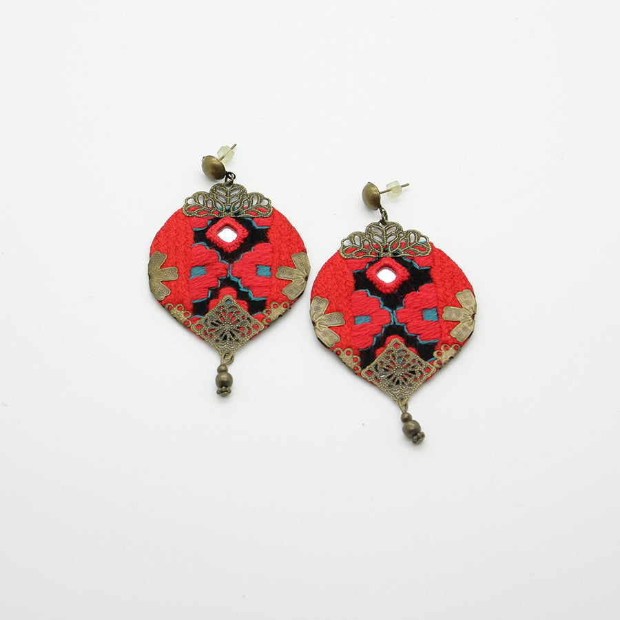 Mumtaz Embroidered Earrings, Red