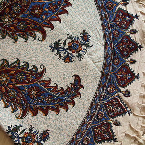 Round Red Ghalamkar, Handmade Tablecloth 100x100 cm