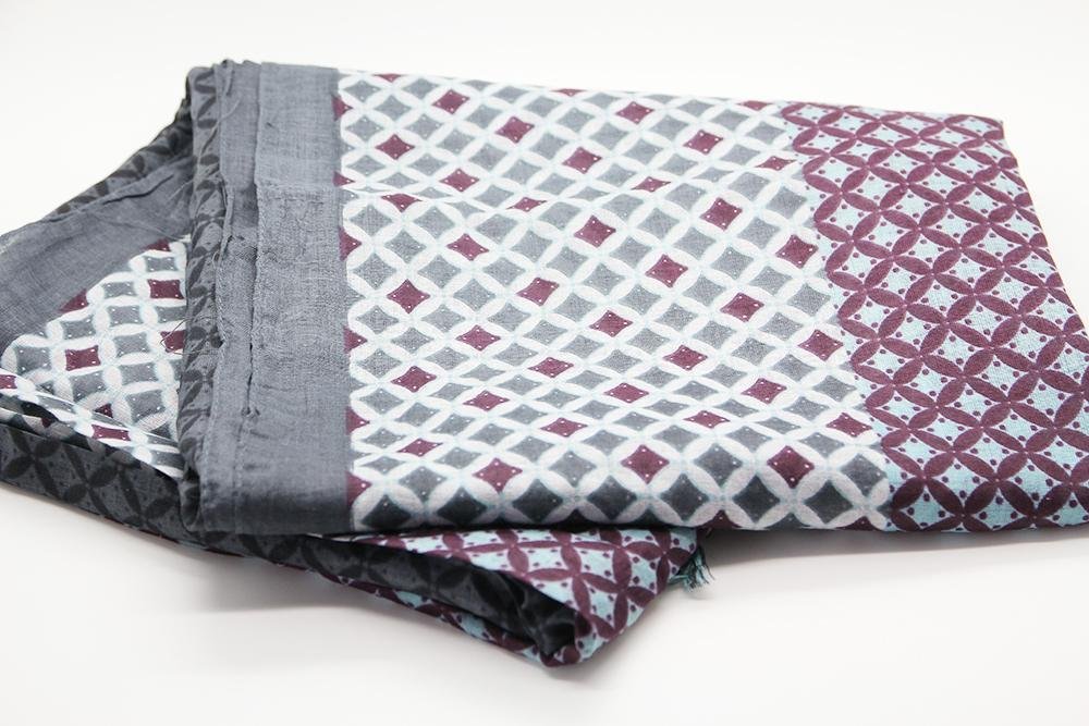 Anoush 100% Cotton Gray and Bordeau Scarf - Yalda Concept Store Persan