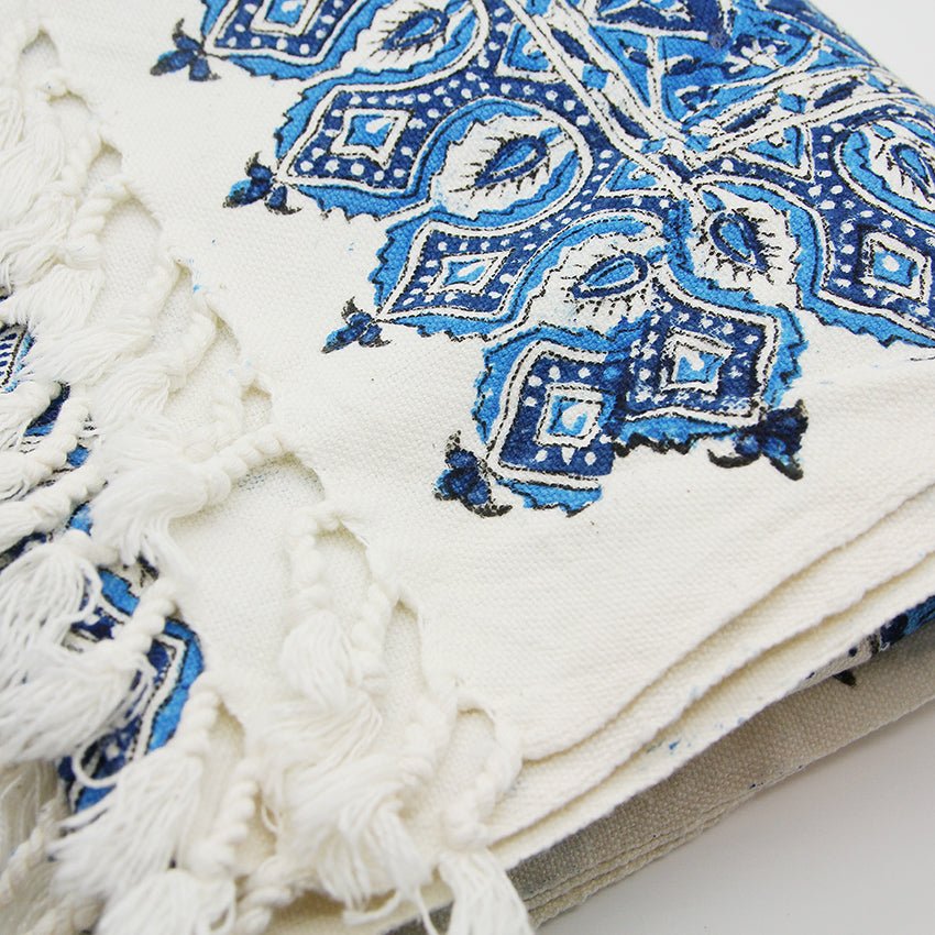 Blue Ghalamkar, Handmade Tablecloth 100x150 cm - Yalda Concept Store Persan