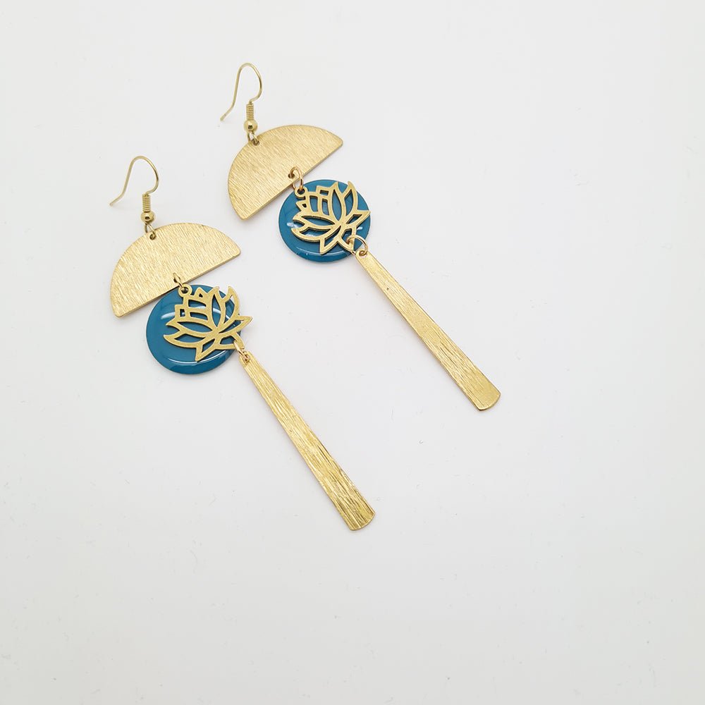 Blue Lotus Drop Earrings - Yalda Concept Store Persan