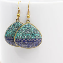 Load image into Gallery viewer, Delicate Patterns Earrings, Turquoise Drops with Small Frieze - Yalda Concept Store Persan
