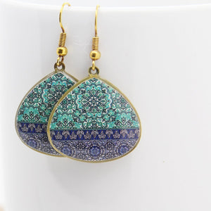 Delicate Patterns Earrings, Turquoise Drops with Small Frieze - Yalda Concept Store Persan
